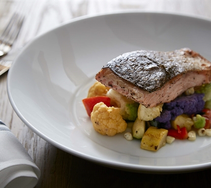 Seared Salmon over vegetables